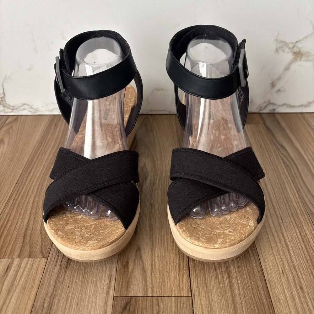 Clarks Cloudsteppers Cali Coast Wedge Black Sandal Women 9.5 Beach Boho Comfort - Picture 3 of 12